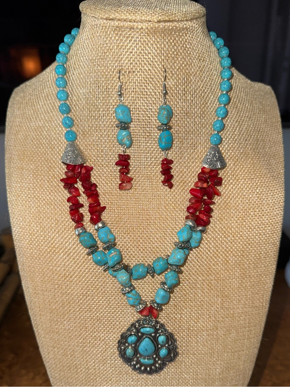Turquoise and Bamboo Coral Necklace